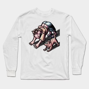 Child and Dog Doing Yoga Long Sleeve T-Shirt